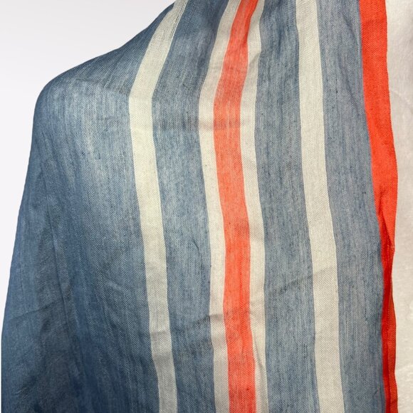 Vintage Blue Orange White Striped Fringe Scarf Rectangle Wrap Shawl - Picture 3 of 8